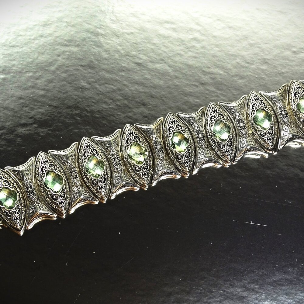 KONSTANTINO Sterling Silver Faceted Prasiolite Wide Link Bracelet 121 Grams - Picture 7 of 13